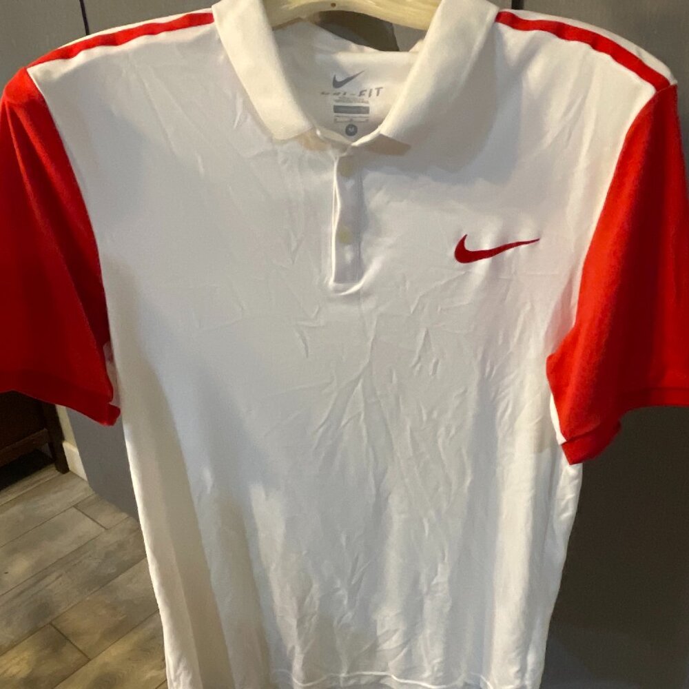 Nike Dri Fit Collared Polo Short Sleeve White Shirt Men's Size Medium